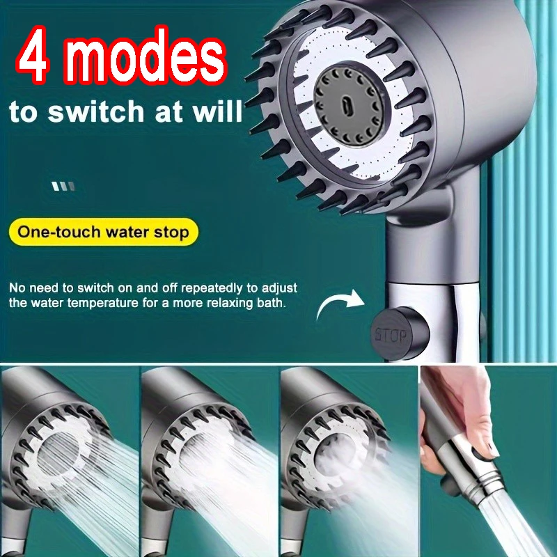 Rain Shower Head Pure Heated High-pressure Shower Head 4-mode Adjustable Water-saving Showe Bathroom Accessories  Shower Set