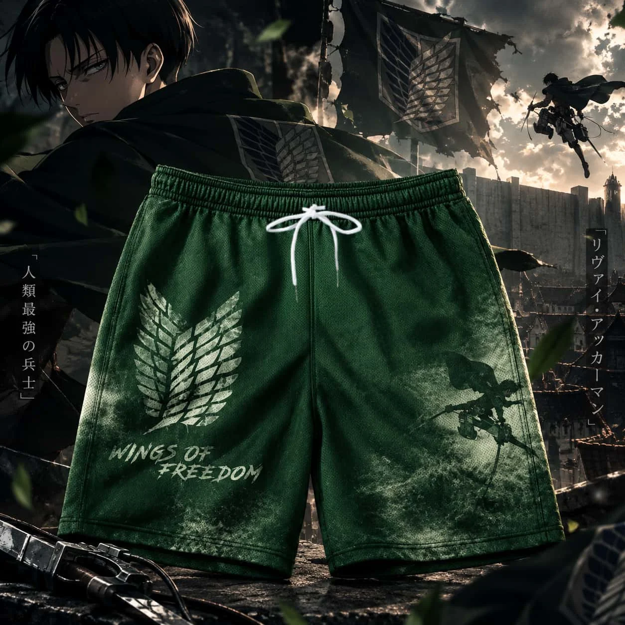 The Attacking Giant Lewell's Free Wing Printed Shorts Anime Street Men's and Women's Sports Training Shorts