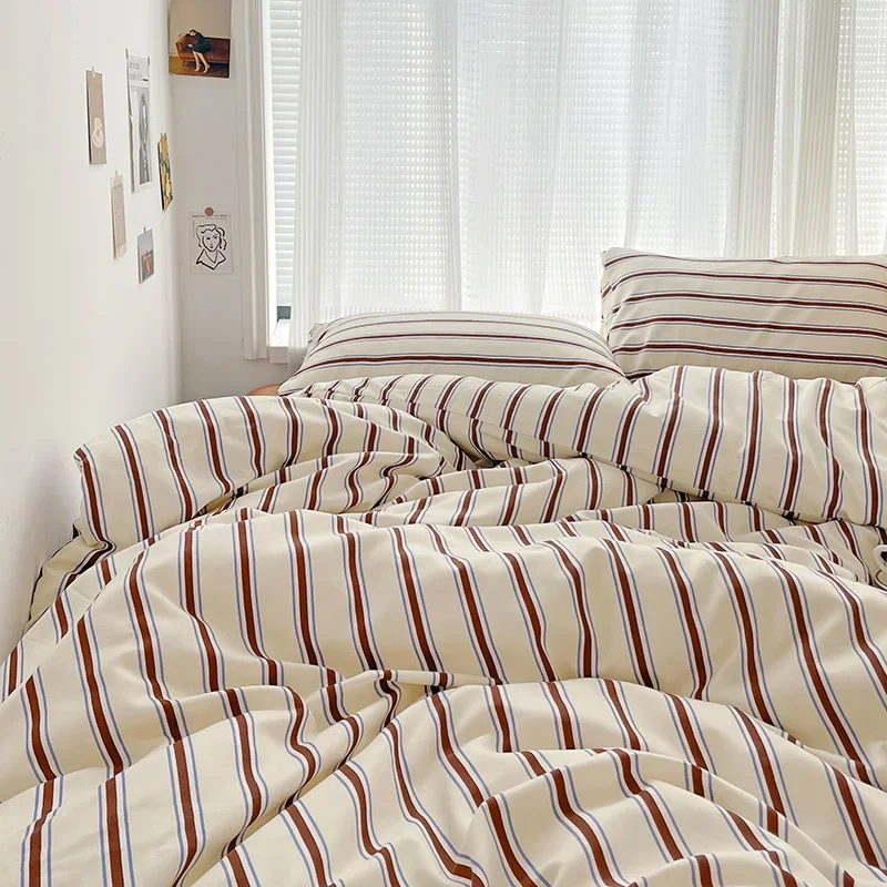 Nordic Sling Bed 150 Bedding Sets Stripes Duvet Cover Set Quilt Cover Bed Sheet Quilt Sets Queen Size INS Blogger Comforter Set