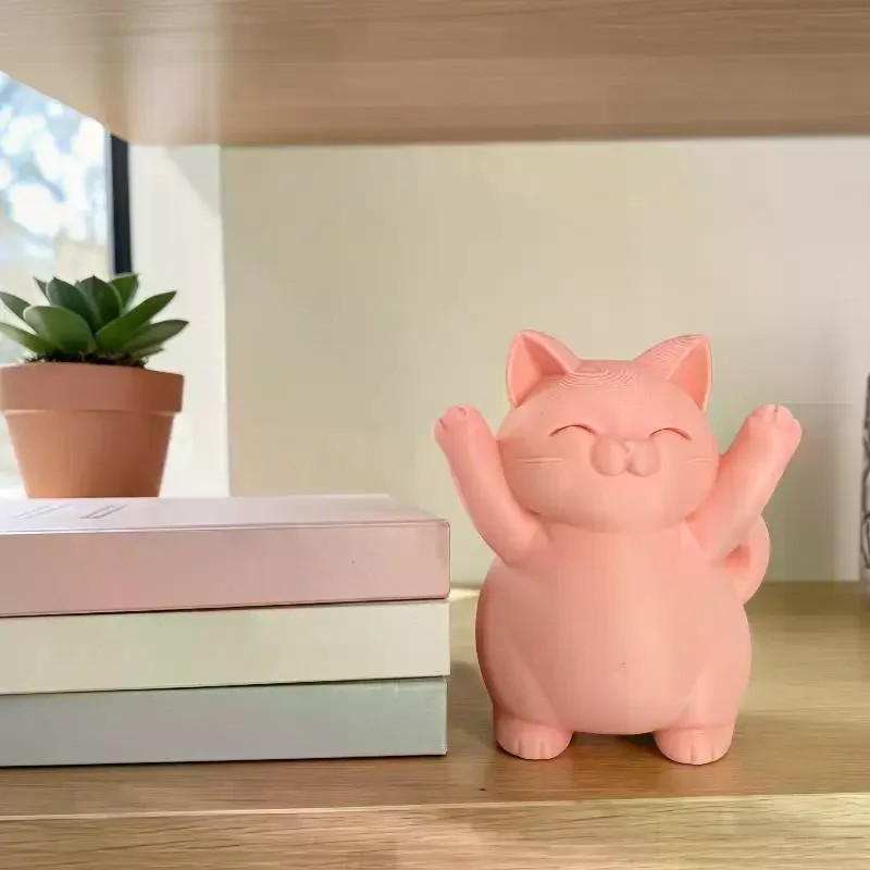 Happy Pink Chubby Cat Ornament: Cute Hugging Desktop Bookshelf Art Home Car Decoration