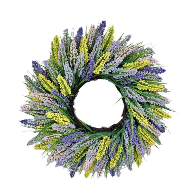 

20'' Spring Door Wreath with Flower Green Artificial Wreath for Wall Window Party Farmhouse Home Decorations 15UB