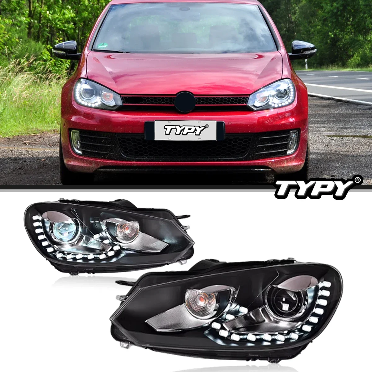 

Автомобильные фары для VW Golf 6 2009-2012, светодиодные автомобильные лампы, дневные ходовые огни, динамические указатели поворота, автомобильные аксессуары