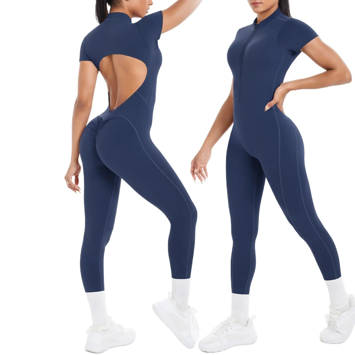 

Jumpsuit Yoga Short Sleeve Backless Hollow Fitness Sportswear Workout Leggings One Piece Suits Sports Bodysuit Gym Women Clothes