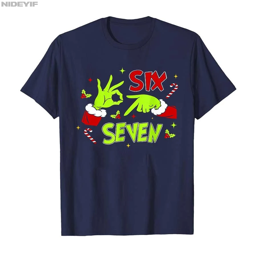 67 ميمي الفكاهة 6 7 مضحك ستة سبعة عيد الميلاد تي شيرت للرجال النساء 100% القطن تي شيرت قصيرة الأكمام بلايز 1110-1