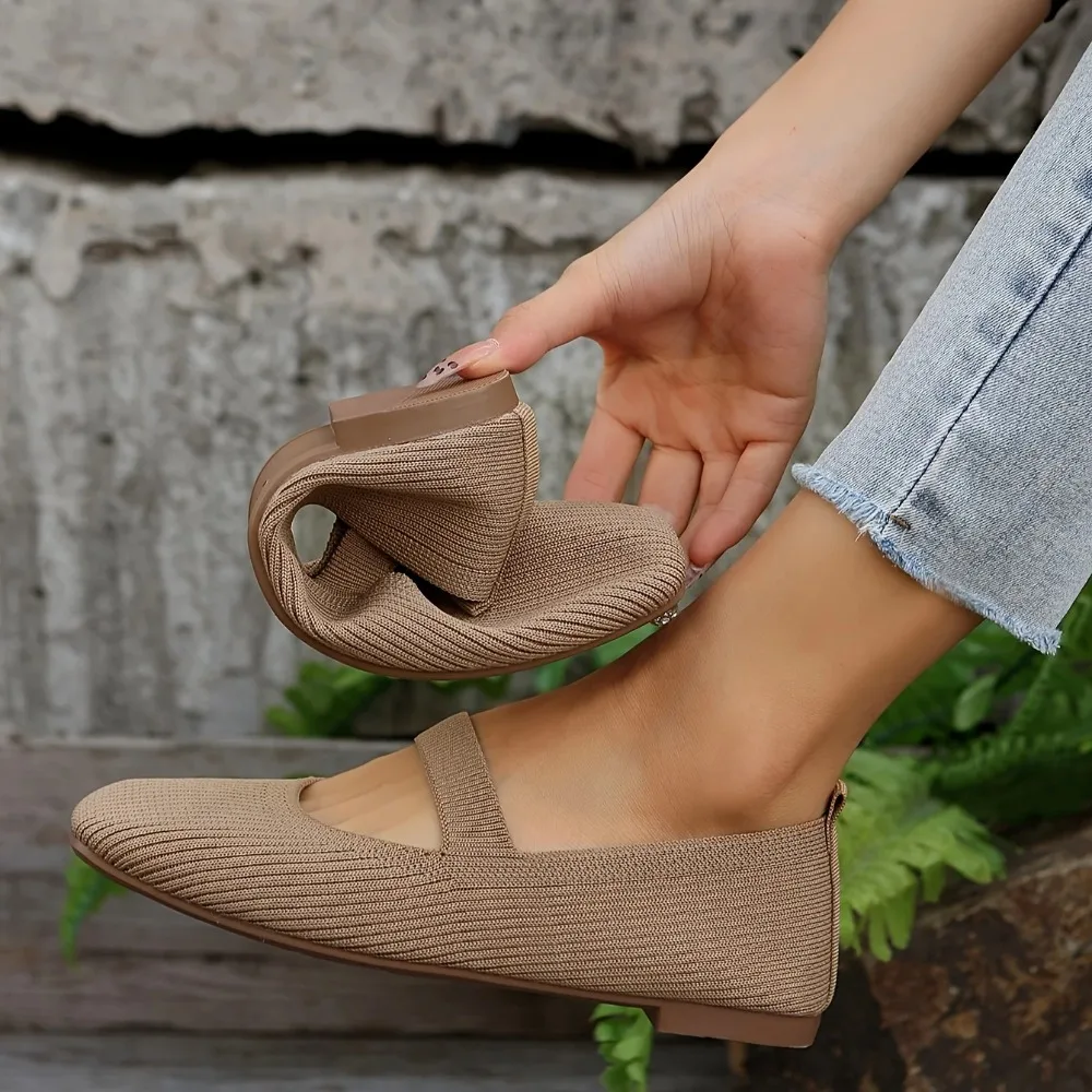 2026 Women's Pointed Flat Shoes, Casual Knitted Shoes, PU Lining, Lightweight and Non Slip Rubber Flat Shoes lazy loafers