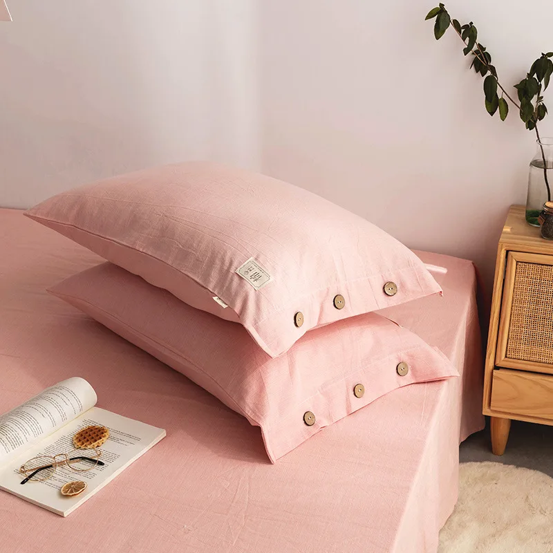 

Yarn Dyed Cotton Linen Pillowcase Button Closure Soft Breathable Cover for Bed Sofa Sleeping Cushion Home Decor Skin Friendly