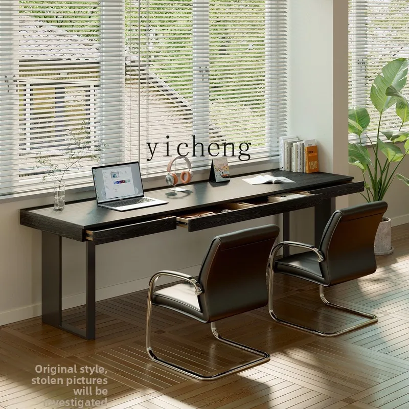 

LX Solid Wood Desk Double with Socket Drawer Workbench Computer Desk