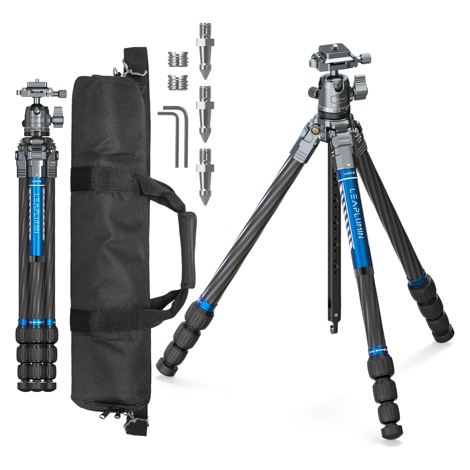 59” Carbon Fiber Tripod for Camera, 4 Section Compact Travel Tripod with 360° Fluid Head, Leveling Bowl Base, 1.26kg