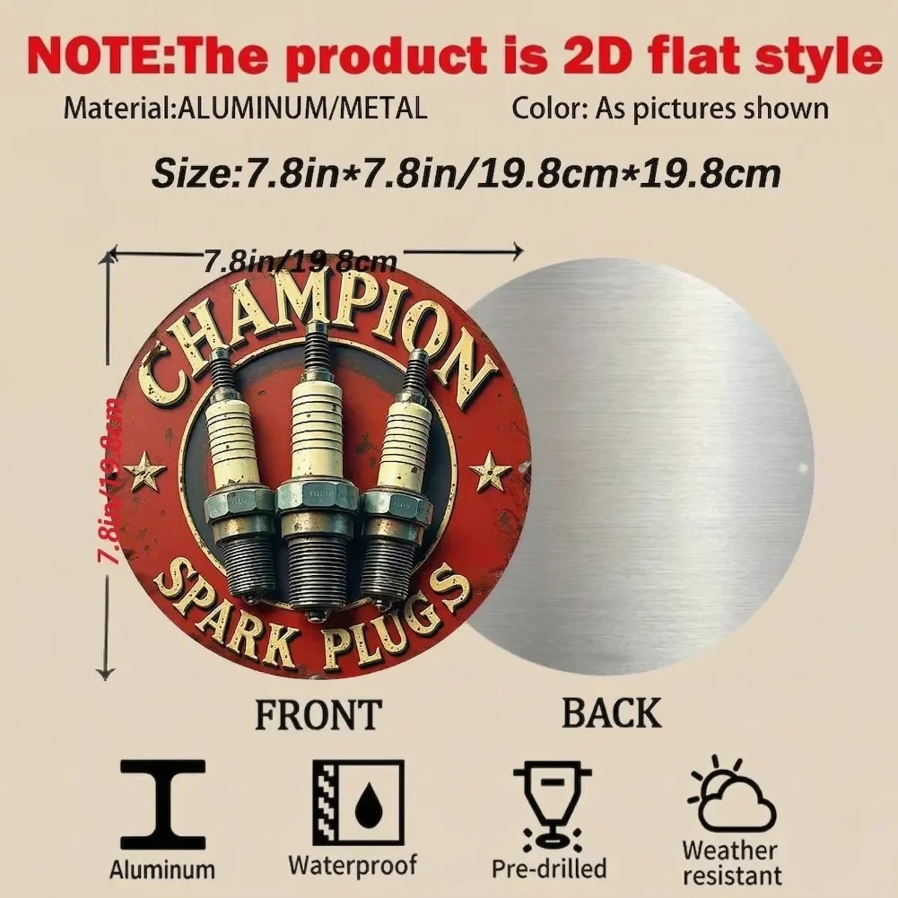 HELLOYOUNG Champion Spark Plugs Vintage Round Metal Tin Sign Retro Auto Parts Logo Wall Plaque Garage Decor