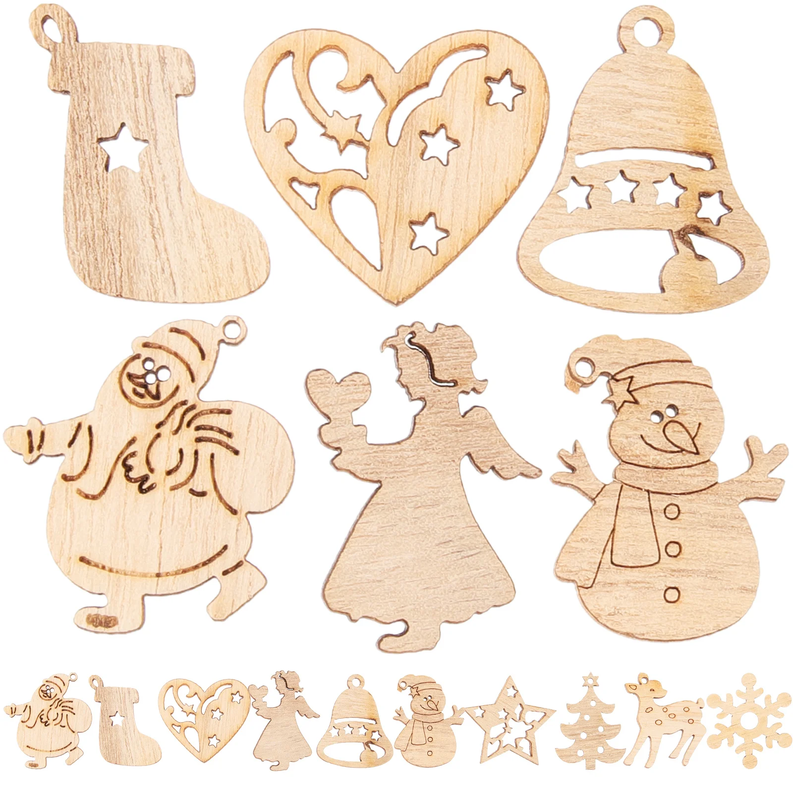 

100Pcs Christmas Wooden Cutouts Xmas Hanging Ornaments Wood Slices DIY Crafts Painting Christmas Tree Pendant Graffiti Pendant