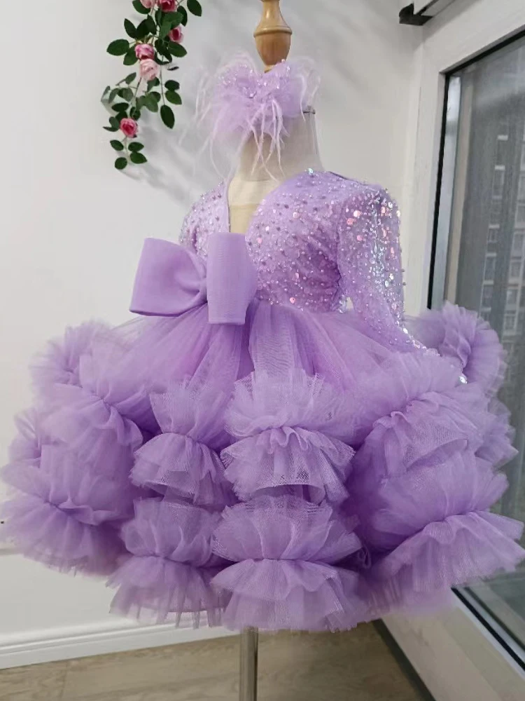 Western-style girl princess dress baby girl birthday puffy veil dress super fluffy flower girl dress host model catwalk costume
