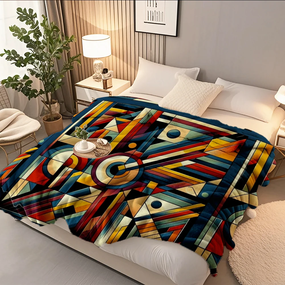 

Floral Comfort Flannel Cozy Blanket Abstract Geometry Design Throw Blanket Hotel-style Cover With No-shedding Breathable