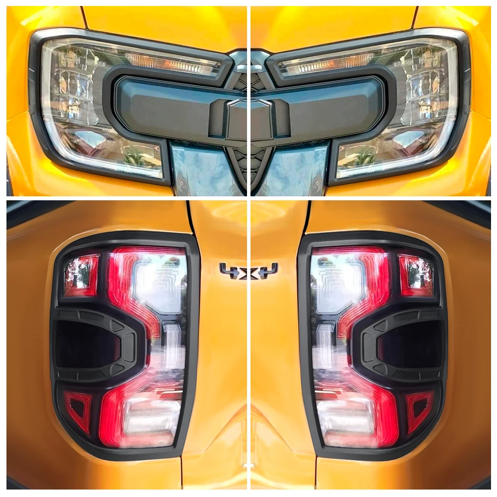 4PCS Matte Black Tail Lights Lamp Cover Trim Head Light Cover For Ford Ranger Raptor 2023 2024 4x4 Car Nex Gen Accessories