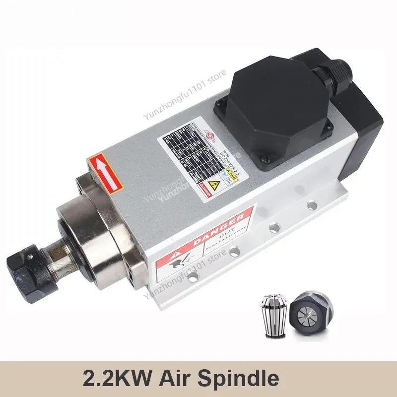 2.2KW ER20 Square Air‑Cooled CNC Spindle Motor 24000RPM 400Hz 110‑380V High Speed Spindle For Woodworking Router Machine