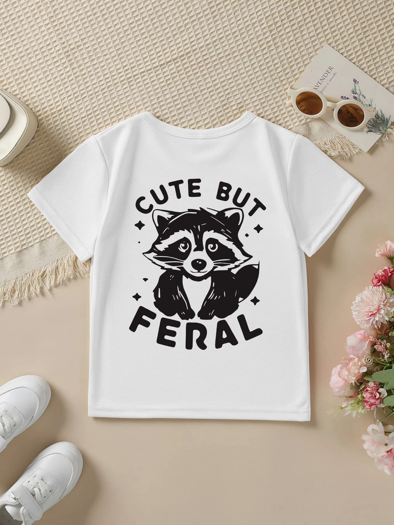 Kids Boys Short‑Sleeve Tee NY‑DX5188, Cute Raccoon Cartoon Double‑Sided Print, Fashion Casual Outdoor Summer Children T‑Shirt