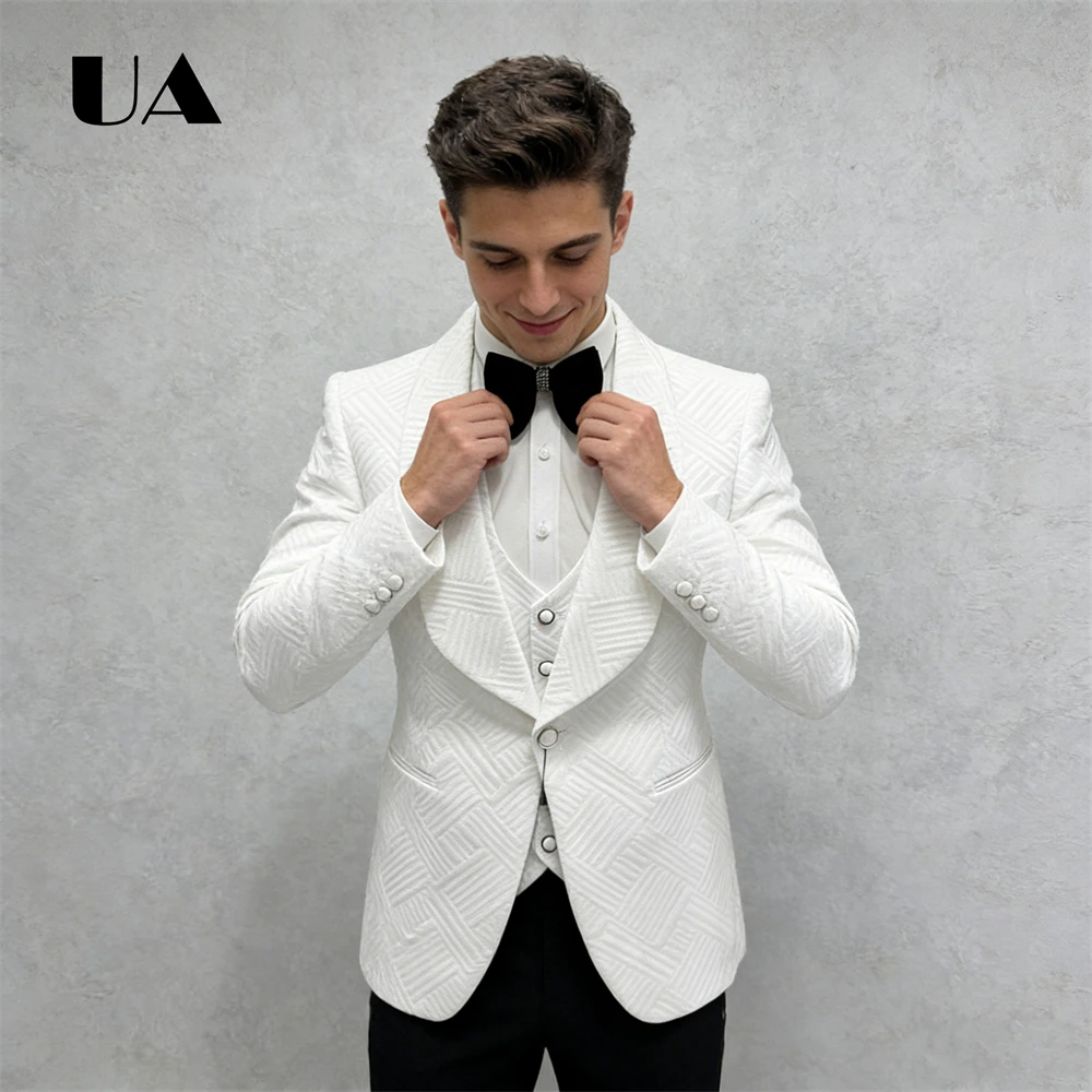 ULBYANRY Textured Jacquard Wedding Groom Suit Bestman Suit Attires, Three Piece Men's Formal Suit Set Jacket + Pants+Waistcoat