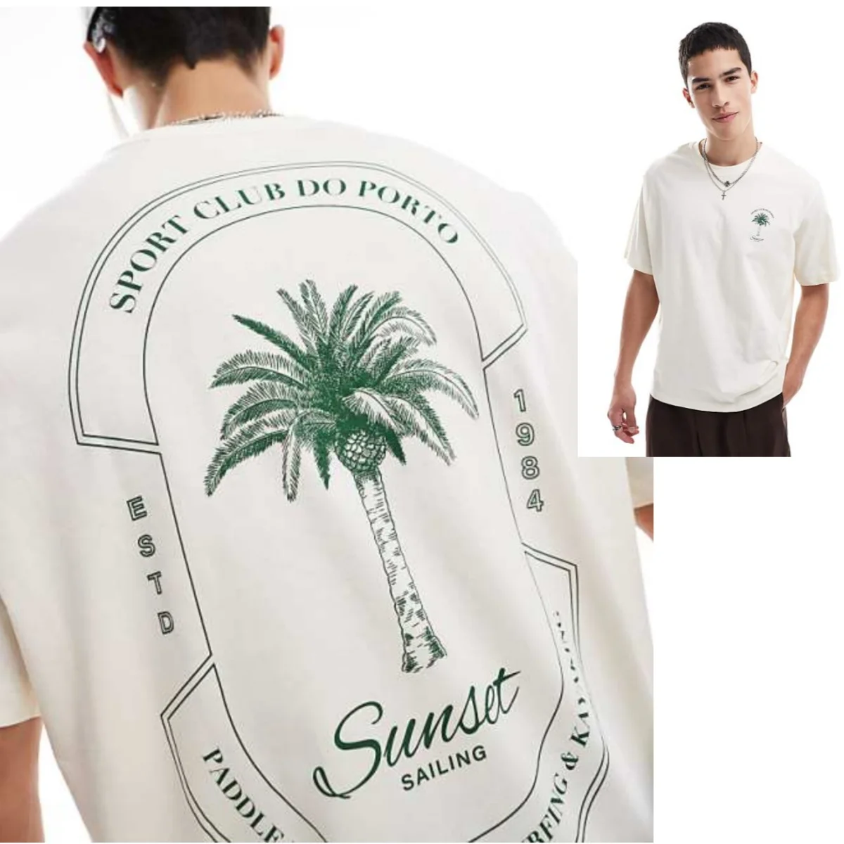 Oversized T-shirt with Palm Print in Beige High-end Luxury Unisex Style Both of Men and Women