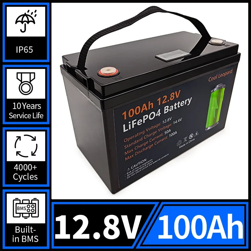 12V 100Ah Rechargeable LiFePo4 Battery Lithium Iron Phosphate Battery Pack Built-in BMS for RV Golf Cart Solar Power System Boat