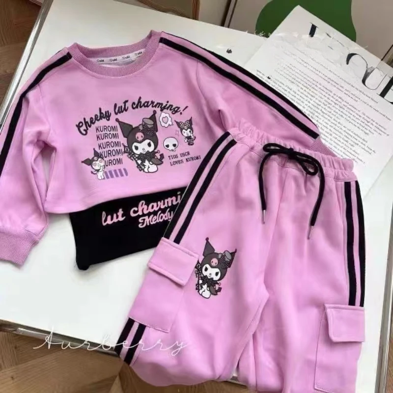 Autumn Baby Girls Clothes Set Kid Cartoon Printed Sweatshirts Pullover Top And Cargo Pants 2 Pieces Suit Children Tracksuits