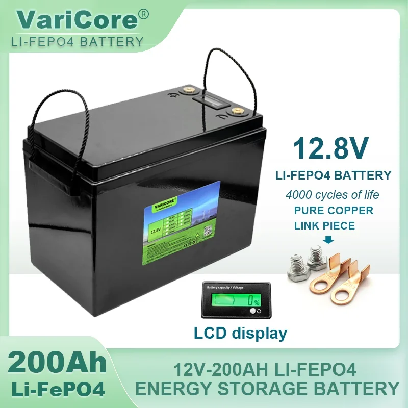 12V 200Ah 120AH LiFePO4 Battery 12.8V Lithium Batteries 4000 Cycles For Campers Golf Cart Off-Road Off-grid Solar Wind Tax Free