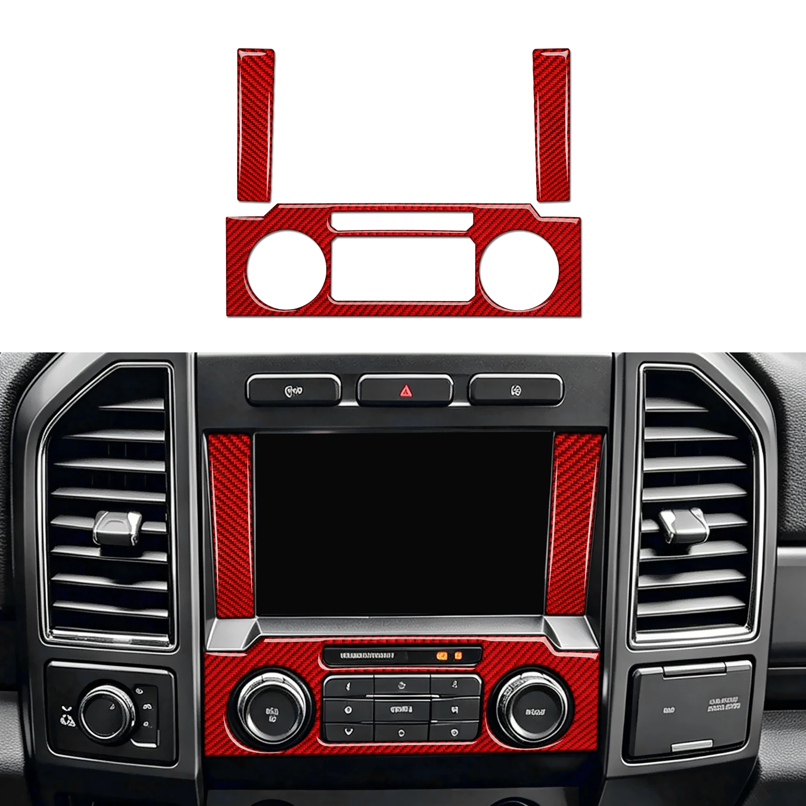 Red Carbon Fiber Interior Sticker. Car Center Console Radio Display Panel. For Ford F-150 250 350 450 550 (2015-2022) Trim.