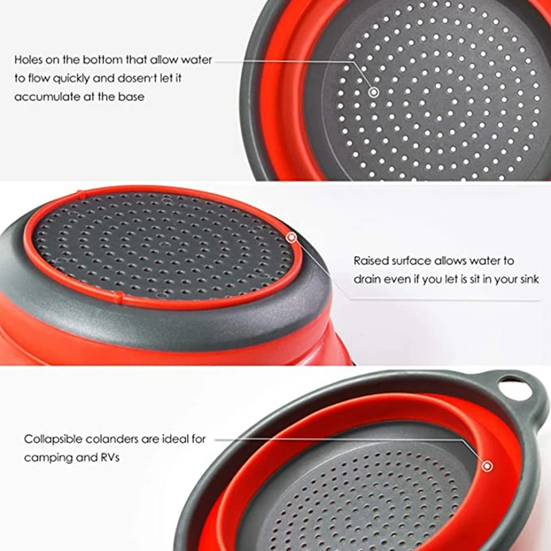 

-A12R 1 Set Collapsible Silicone Colanders And Strainers With Extendable Handles & 6 Pcs 5.3 Inch Natural Soup Spoons