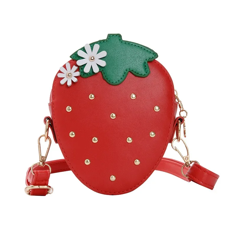 Kids Girl Willow Nail Strawberry Single Shoulder Bag Sweet Cute Fruits Storage Crossbody Messenger Bags Handbag Kid Gifts