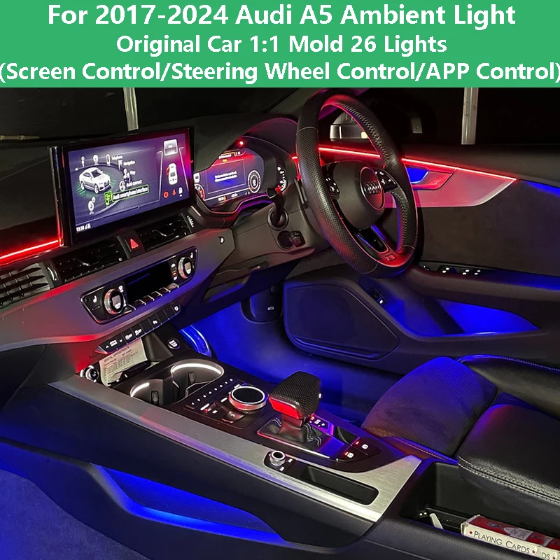 

26 in 1 64 Color RGB Car Ambient Light for Audi A5 2017-2024 Car Door Dashboard Decoration LED Strip Atmosphere Lamp APP Control