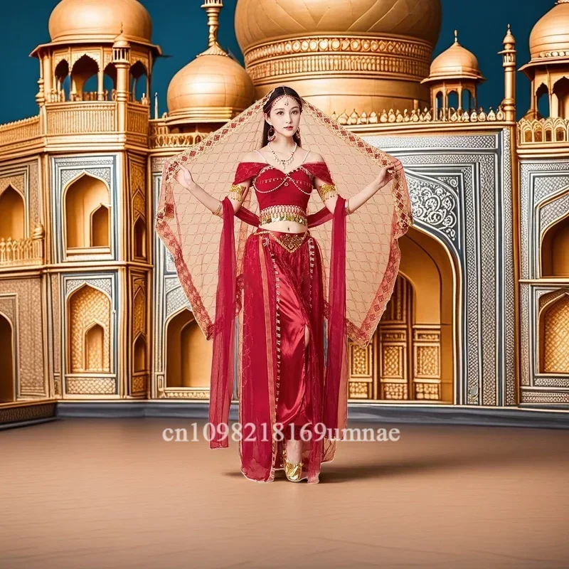 

Комплект принцессы в западном регионе, Дуньхуан, танцевальный костюм для танца живота, Болливуд, костюм для косплея, экзотический пейзаж, комплект для индийского танца