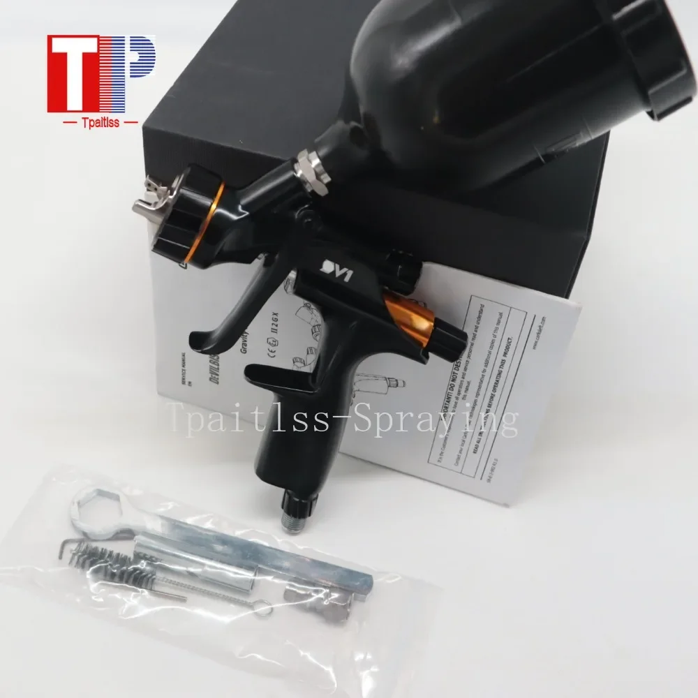 カーペイントスプレーガン,G-T-I pro,クリアコートおよびプライミングペイントガン,hvlp,600ml,チップ1.3,8個,D-V-1