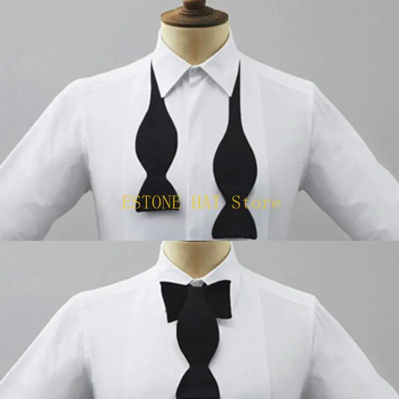 49MF Stylish Black BowTie With Soft Texture Classical Neck Tie Gourd Design Necktie For Stage Show And Special Occasion