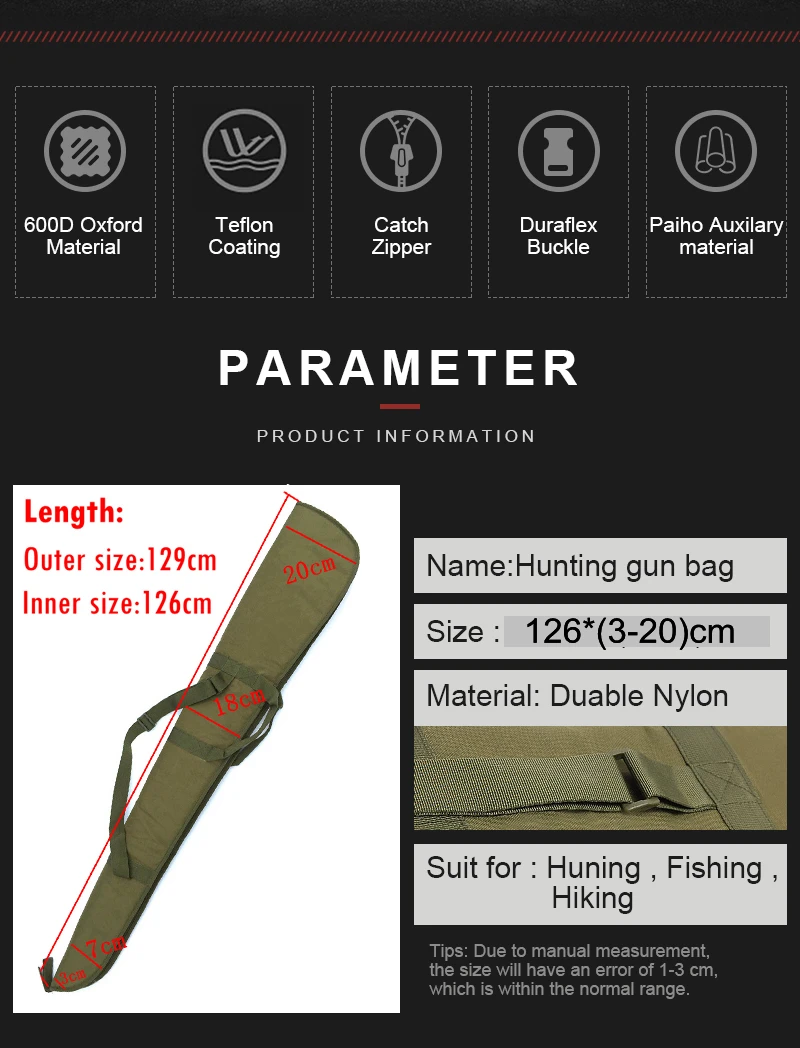 126cm Tactical Soft Gun Bag Black Heavy Duty Shotgun Rifle Case Shoulder Pouch Carbine Bags Shooting Gun Carry