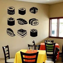 Sushi Wall,decor,Rice,Fish,Chopsticks, Food,Rolls,Cafe Decor,Japan Wall Decal,Window Sticker,Vinyl Sticker Handmade K49