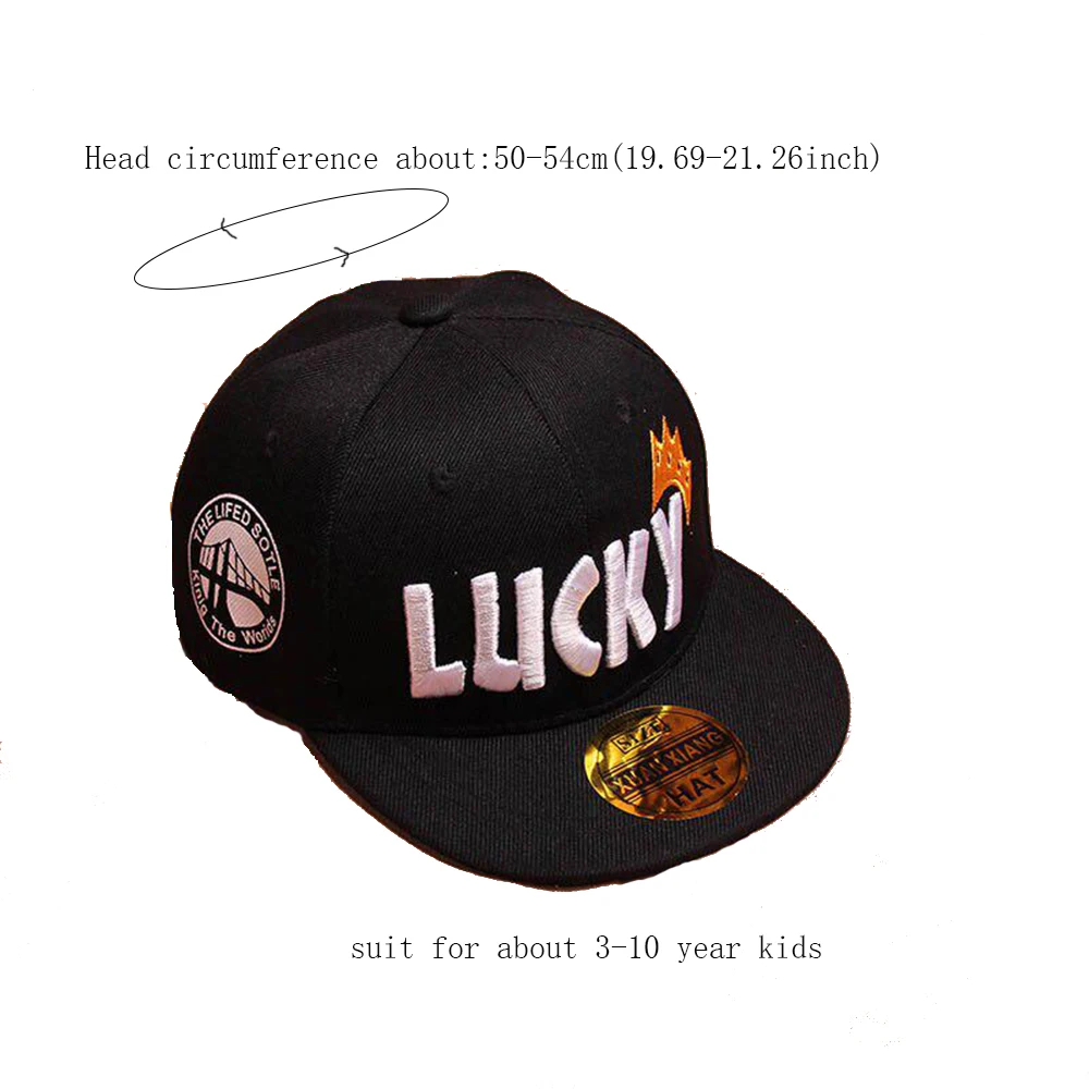 Lucky Baby Boys Sun Hat Embroidery Cotton Girls Baseball Caps Kids Children\'s Fashion Hip Hop Hat 3-10 Years