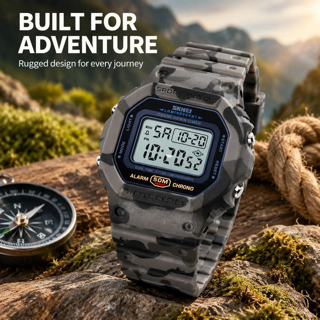 SKMEI 1628 Men Digital Sport Watch 2 Time Count Down Mens Multifunctional Wristwatches Fashion Retro Male Watches Reloj Hombre