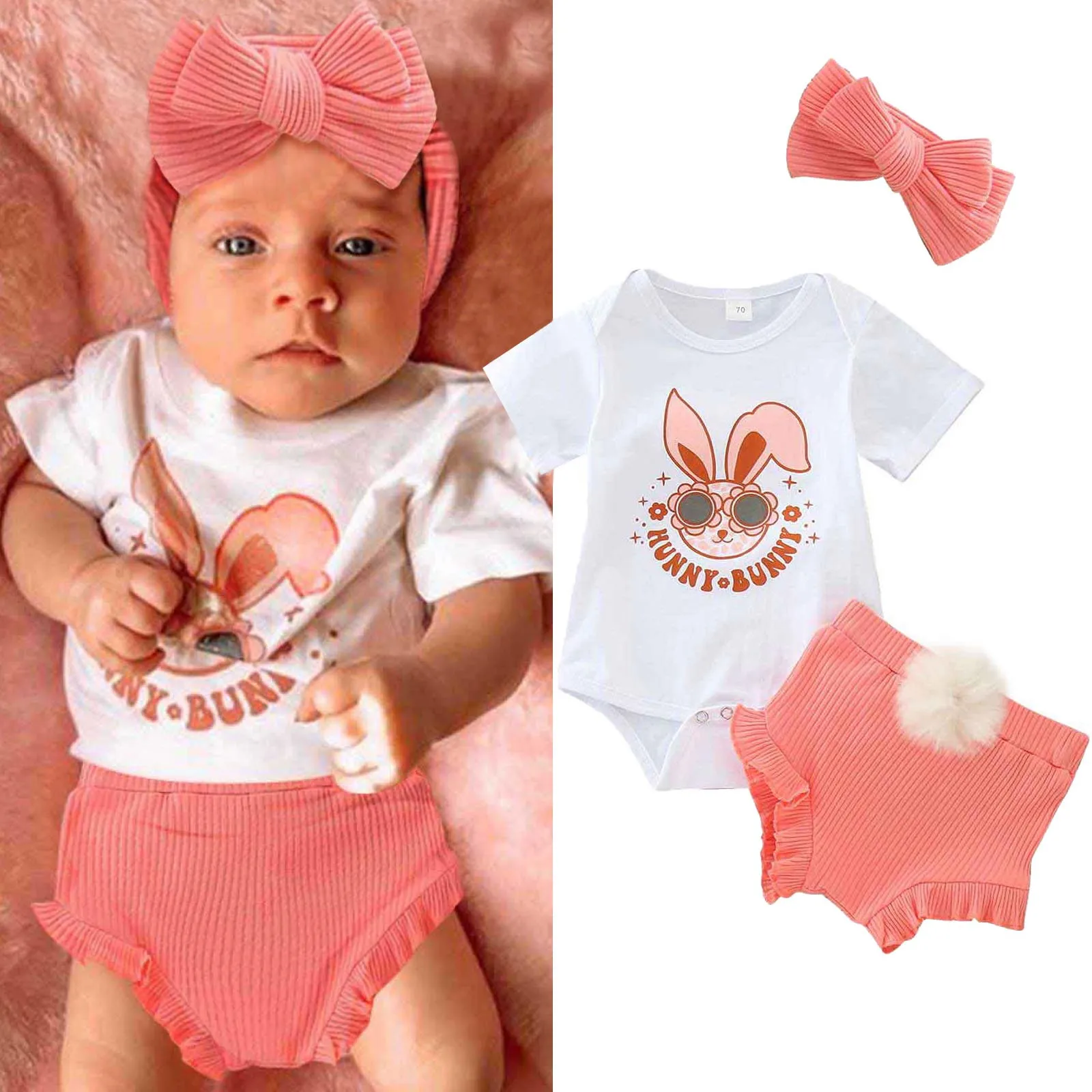 

Girls Outfits Size 8 Girls Short Sleeve Easter Rabbit Prints Romper Bodysuits Shorts Outfits Crop Shirt Teen Girl