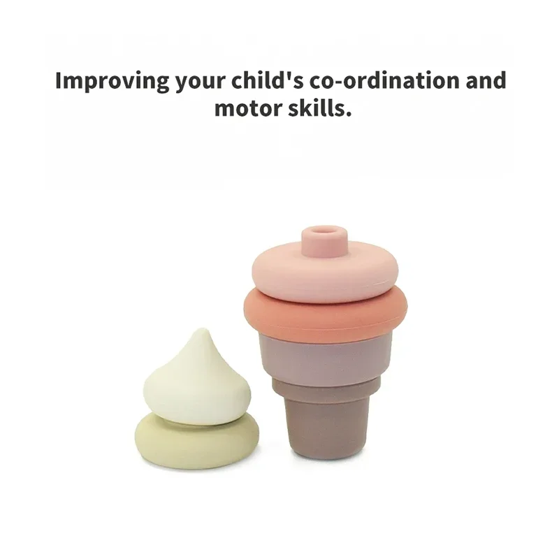 Silicone Building Blocks BPA-Free Baby Silicone Cartoon Ice Cream Soft Blocks Baby Educational Montessori Toys Stacking Blocks