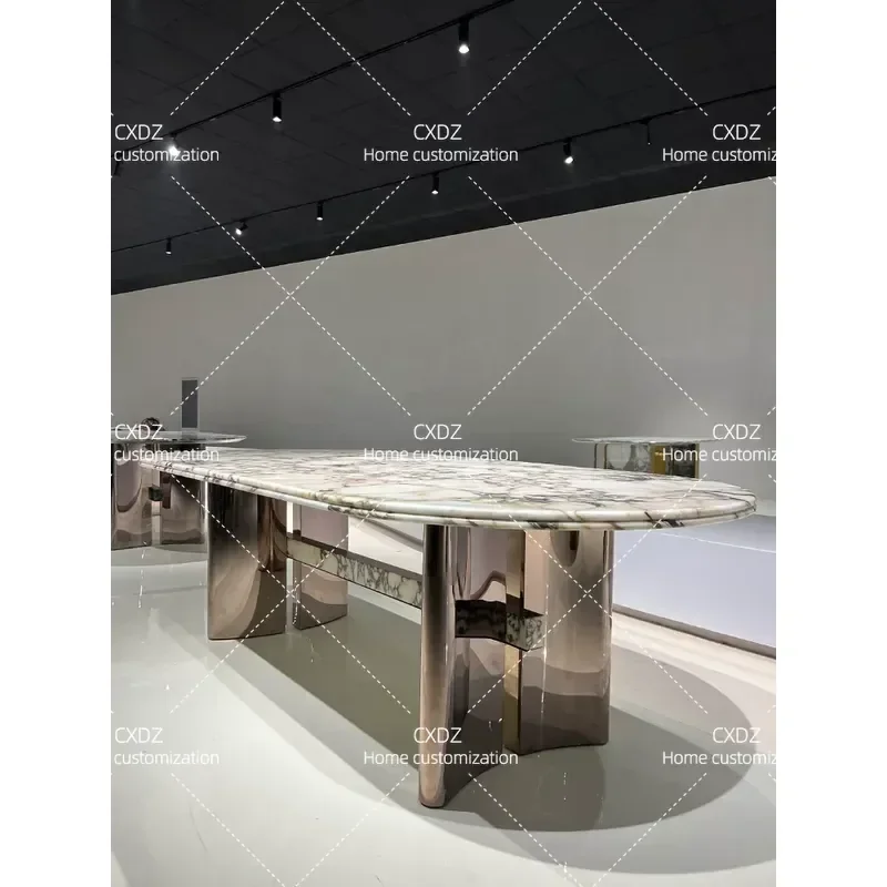 Modern Oval Marble Dining Table Set Italian Style Natural Stone Kitchen Furniture Simple Home Restaurant Table and Chairs