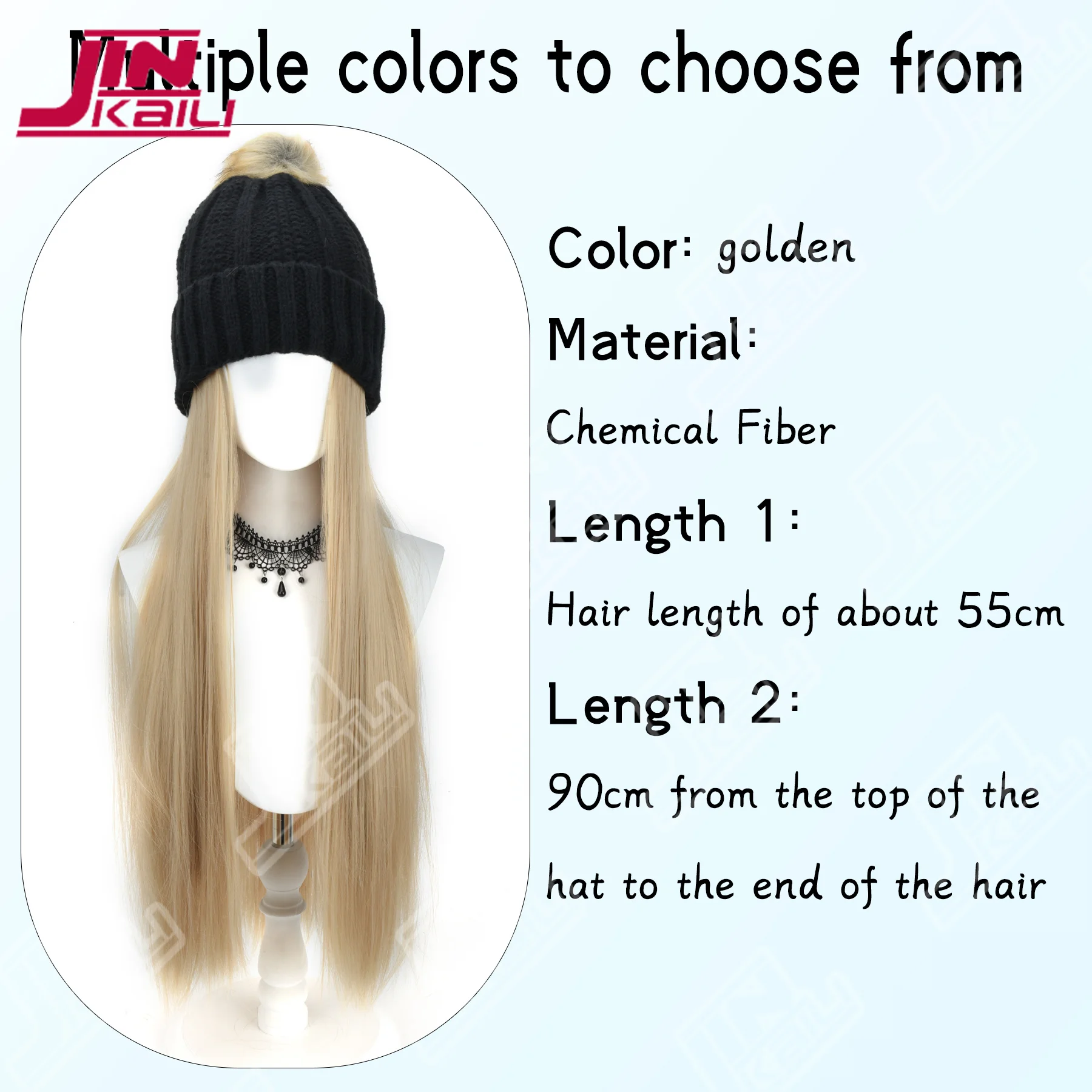 قبعة محبوكة صناعية من JKL مع شعر مستعار طويل مجعد، شعر مستعار مموج، شعر مستعار شتوي، قبعة محبوكة باللون البيج/الأحمر/البني الأسود لزي عيد الميلاد #2