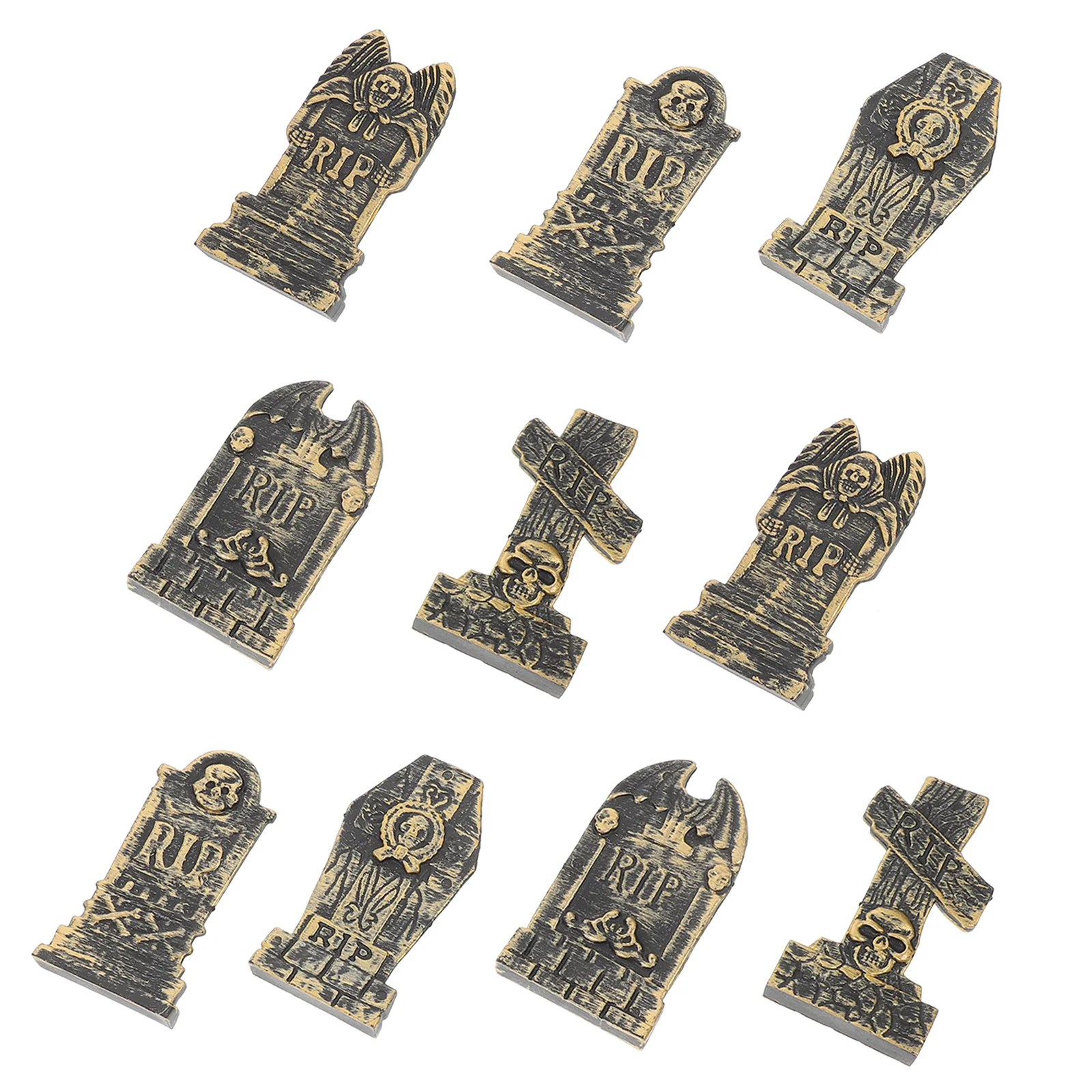 10 Pcs Skull Tombstone Decoration Halloween Statue The Sign Tombstones Props Adornment Plastic Craft