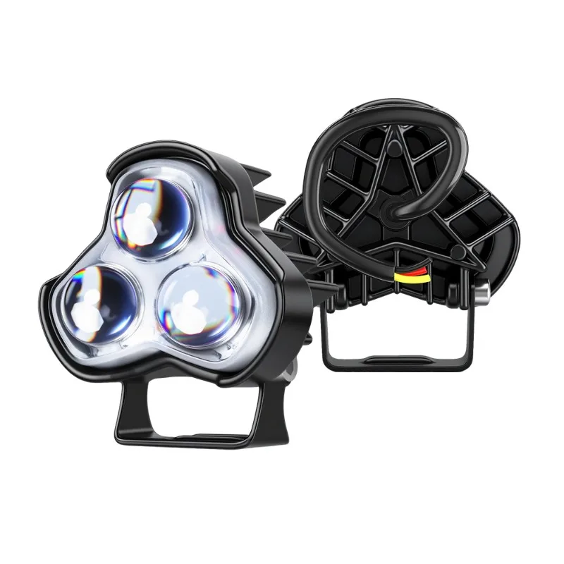 Mini LED Motorcycle Light Triangle White Yellow Dual Color Flashing Electric Vehicle Lens External Car Light Lighting Lamp 16W