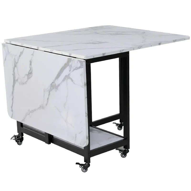 Premium Modern minimalist home folding movable  rectangular marble pattern folding dining table  furniture  muebles