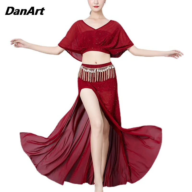 Traje de actuación de danza del vientre para mujer, elegante traje de práctica de talla grande, ropa de espectáculo de escenario clásica, conjunto de traje de danza del vientre para mujer