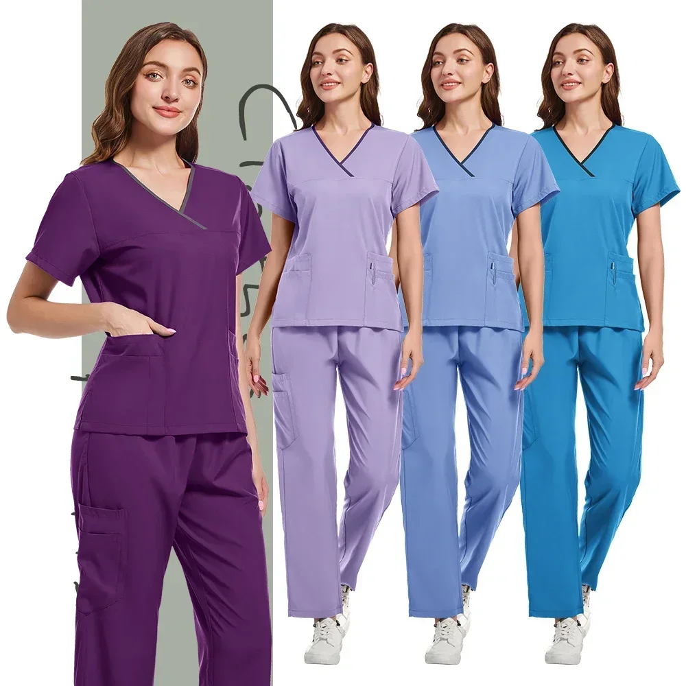 

Men's&women's multi-colored short-sleeved hospital doctor's overalls Oral dental surgery uniform Pharmacy nurse set lab coat