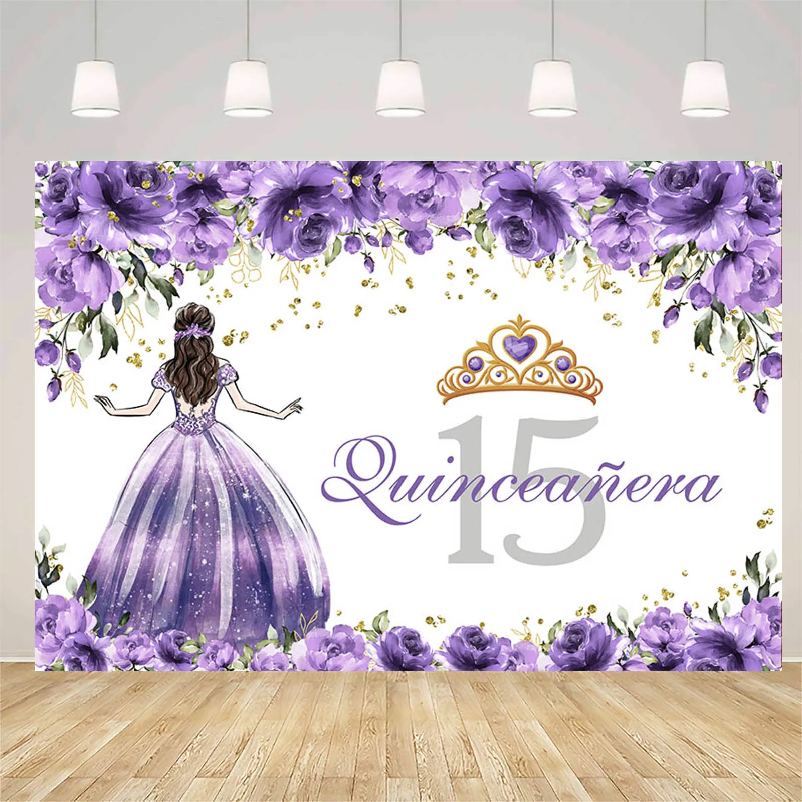 Quinceanera Photography Background Floral Crown 15 Year Old Happy Birthday Backdrop Party Decoration Girls Portrait Photozone