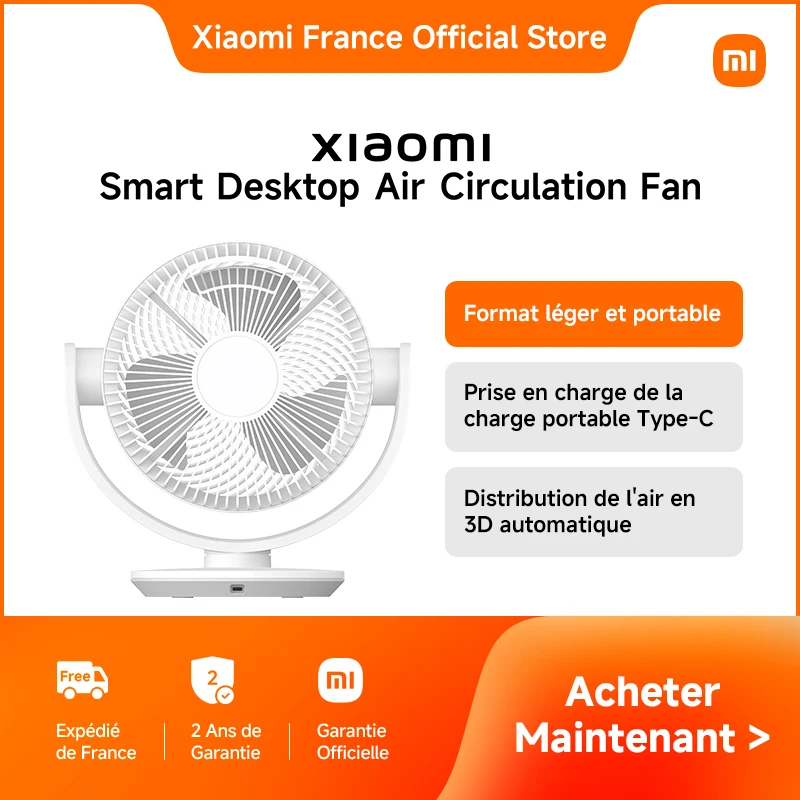 [Officiel] Xiaomi Smart Desktop Air Circulation Fan | Format léger et portable, Distribution de l'air en 3D automatique, Faites circuler l'air dans toute la pièce en 3 minutes