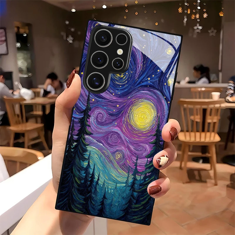 2D Night Sky Forest Pattern Mobile Phone Case for Samsung S26 S25 S24 S23 S22 S21 S20 A56 A36 A16 - Glass Protective Cover view 2
