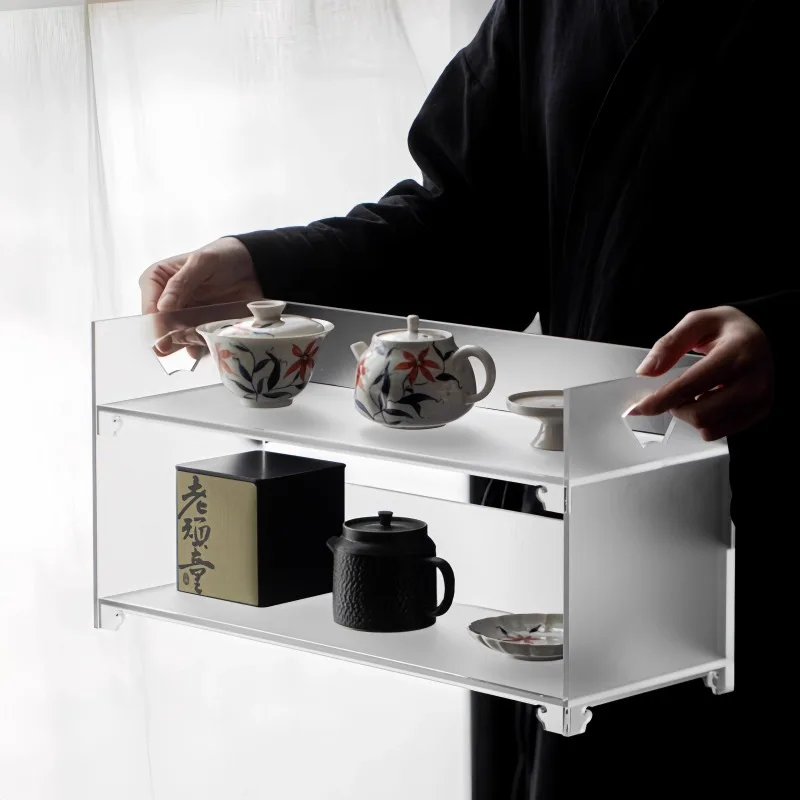Кристально чистый акриловый поднос для чая, современная подставка для коллекций чайников и чашек, нескользящий органайзер для журнального столика, элегантный чайный столик