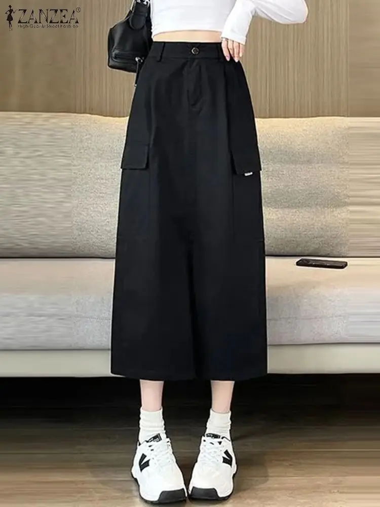 

ZANZEA Woman Fashion Solid Skirt Summer Vintage Street Skirts Casual Elastic Waist Sundress Elegant High Waist Vestidos Oversize