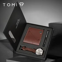 TOMI, 3 uds., Reloj sencillo de negocios para hombres, cartera, conjunto con caja de regalo, Reloj de cuarzo clásico versátil de alta calidad para hombres, Reloj para regalos